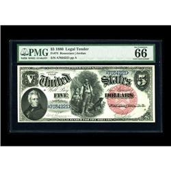 Fr. 74 $5 1880 Legal Tender PMG Gem Uncirculated 66 EPQ 