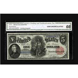 Courtesy Autograph Fr. 81 $5 1880 Legal Tender CGA Gem 