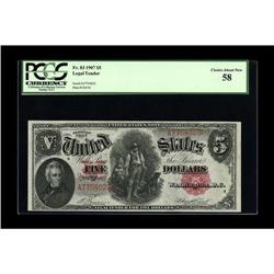Fr. 83 $5 1907 Legal Tender PCGS Choice About New 58. W 