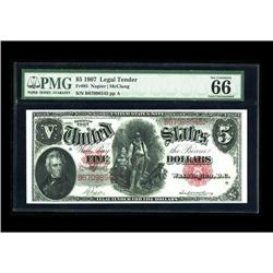 Fr. 85 $5 1907 Legal Tender PMG Gem Uncirculated 66 EPQ 