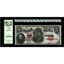 Fr. 88 $5 1907 Legal Tender PCGS Gem New 65PPQ. Suffici 