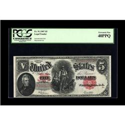 Fr. 91 $5 1907 Legal Tender PCGS Extremely Fine 40PPQ. 
