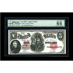Fr. 92 $5 1907 Legal Tender PMG Choice Uncirculated 64 