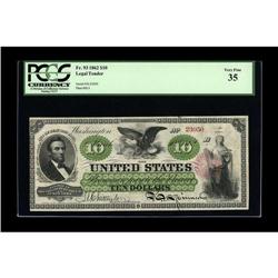 Fr. 93 $10 1862 Legal Tender PCGS Very Fine 35. Tight a 