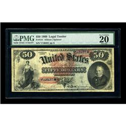 Fr. 151 $50 1869 Legal Tender PMG Very Fine 20 EPQ. Ove 