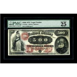 Fr. 185a $500 1874 Legal Tender PMG Very Fine 25. At le 