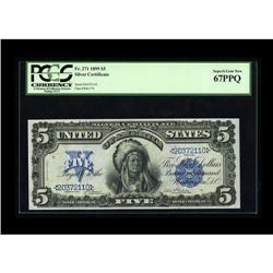 Fr. 271 $5 1899 Silver Certificate PCGS Superb Gem New 