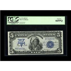 Fr. 272 $5 1899 Silver Certificate PCGS Gem New 66PPQ. 