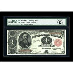 Fr. 351 $1 1891 Treasury Note PMG Gem Uncirculated 65 E 
