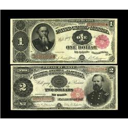Fr. 351 $1 1891 Treasury Note Fine-VFFr. 358 $2 1891 Tr 