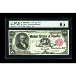 Fr. 374 $20 1890 Treasury Note PMG Gem Uncirculated 65. 