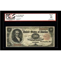 Fr. 375 $20 1891 Treasury Note PCGS Apparent Fine 15. T 