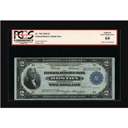 Fr. 749 $2 1918 Federal Reserve Bank Note PCGS Apparent 