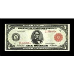 Fr. 838b $5 1914 Red Seal Federal Reserve Note Very Fin 