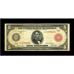 Fr. 842b $5 1914 Red Seal Federal Reserve Note Fine+. S 