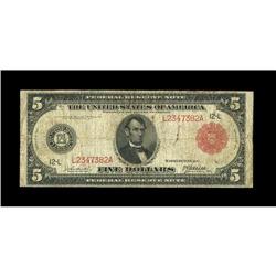 Fr. 843b $5 1914 Red Seal Federal Reserve Note Very Goo 