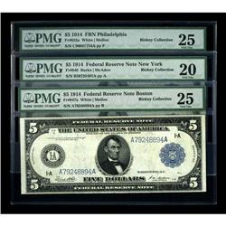 Fr. 847a, Fr. 848, Fr. 855a, $5 1914 Federal Reserve No 