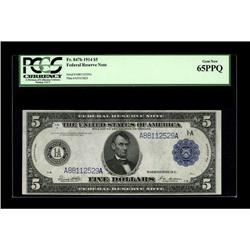 Fr. 847b $5 1914 Federal Reserve Note PCGS Gem New 65PP 
