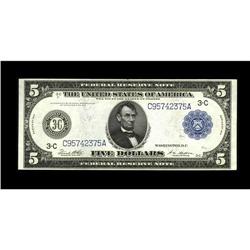 Fr. 855a $5 1914 Federal Reserve Note About New. A hori 