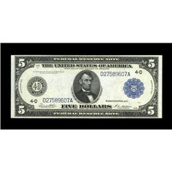 Fr. 859a $5 1914 Federal Reserve Note About New. A ligh 