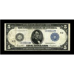 Fr. 859c $5 1914 Federal Reserve Star Note Fine. 