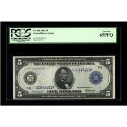 Fr. 868 $5 1914 Federal Reserve Note PCGS Gem New 65PPQ 