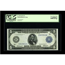Fr. 876 $5 1914 Federal Reserve Note PCGS Very Choice N 