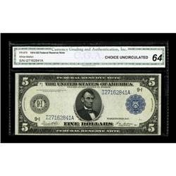 Fr. 879a $5 1914 Federal Reserve Note CGA Choice Uncirc 
