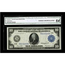 Fr. 911a $10 1914 Federal Reserve Note CGA Choice Uncir 