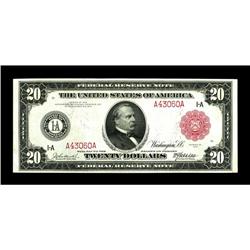 Fr. 952a $20 1914 Red Seal Federal Reserve Note Very Fi 