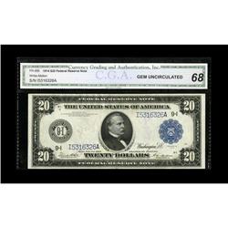 Fr. 999 $20 1914 Federal Reserve Note CGA Gem Uncircula 