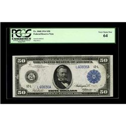 Fr. 1068 $50 1914 Federal Reserve Note PCGS Very Choice 
