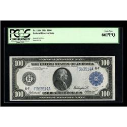 Fr. 1104 $100 1914 Federal Reserve Note PCGS Gem New 66 