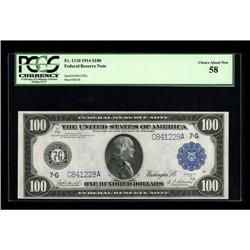 Fr. 1110 $100 1914 Federal Reserve Note PCGS Choice Abo 