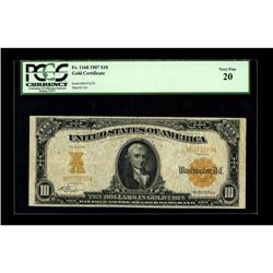 Fr. 1168 $10 1907 Gold Certificate PCGS Very Fine 20. O 
