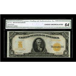 Fr. 1172 $10 1907 Gold Certificate CGA Choice Uncircula 