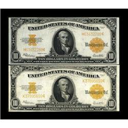 Fr. 1173 $10 1922 Gold Certificates Two Examples Very F 