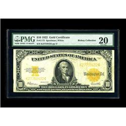 Fr. 1173 $10 1922 Gold Certificate PMG Very Fine 20. Th 