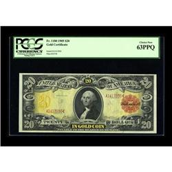 Fr. 1180 $20 1905 Gold Certificate PCGS Choice New 63PP 