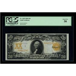 Fr. 1183 $20 1906 Gold Certificate PCGS About New 50. B 
