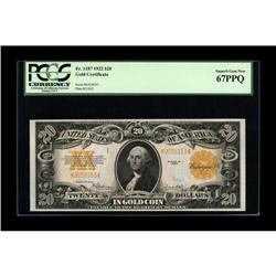 Fr. 1187 $20 1922 Gold Certificate PCGS Superb Gem New 
