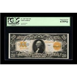 Fr. 1187 $20 1922 Gold Certificate PCGS Superb Gem New 