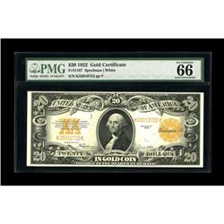 Fr. 1187 $20 1922 Gold Certificate PMG Gem Uncirculated 