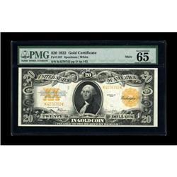 Fr. 1187 $20 1922 Mule Gold Certificate PMG Gem Uncircu 
