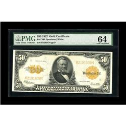 Fr. 1200 $50 1922 Gold Certificate PMG Choice Uncircula 
