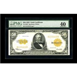 Fr. 1200 $50 1922 Gold Certificate PMG Extremely Fine 4 