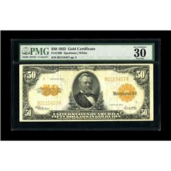 Fr. 1200 $50 1922 Gold Certificate PMG Very Fine 30 EPQ 