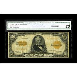 Fr. 1200 $50 1922 Gold Certificate CGA Very Fine 20. Th 