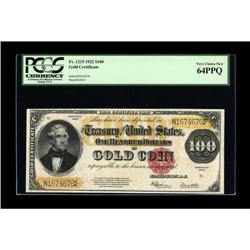 Fr. 1215 $100 1922 Gold Certificate PCGS Very Choice Ne 