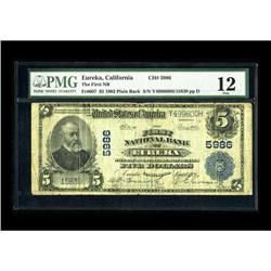 Eureka, CA - $5 1902 Plain Back Fr. 607 The First NB Ch 